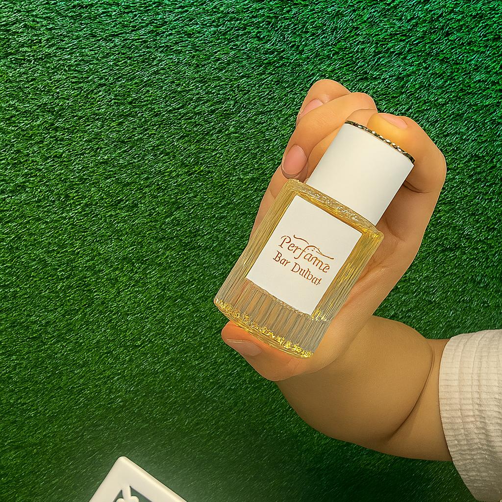 Perfume Booth setup in Dubai featuring a branded fragrance bar with colorful dispensers, interactive screen, and artificial grass backdrop for events and exhibitions